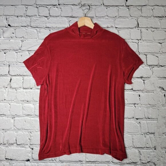 Linden Hill Red Mock Neck Short Sleeve Blouse Size L - Picture 1 of 10